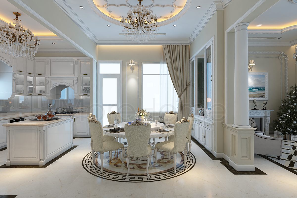 Bộ bàn ăn tân cổ điển BA-09 (bàn tròn)